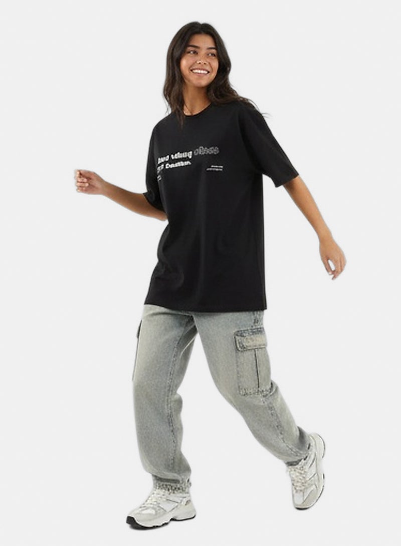 RAVIN Women Black 'Just Vibing' Oversized Graphic Tee - Image 3