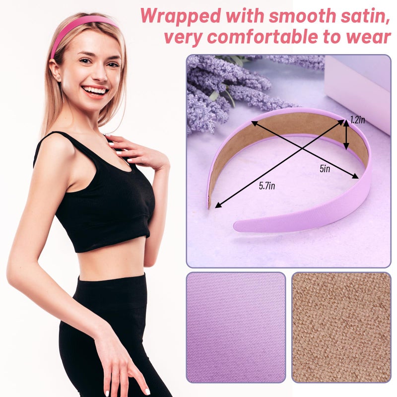 anezus 16 Pcs Satin Headbands Bulk 1 Inch Anti-slip Ribbon Hair Bands Plain Hard Headbands for Women Girls DIY Craft Hair Accessories (Pastel Color) - Image 4