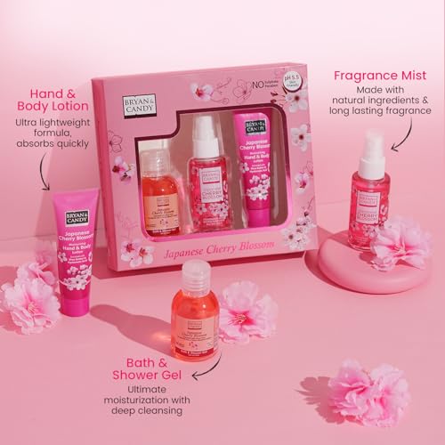 BRYAN  CANDY Bryan & Candy Cherry Blossom Bath Kit Gift Set For Mothers | Shower Gel, Fragrance Mist, Hand & Body Lotion | Vegan, pH 5.5, SLS & Paraben-Free | - Image 3