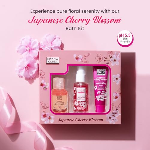BRYAN  CANDY Bryan & Candy Cherry Blossom Bath Kit Gift Set For Mothers | Shower Gel, Fragrance Mist, Hand & Body Lotion | Vegan, pH 5.5, SLS & Paraben-Free | - Image 2