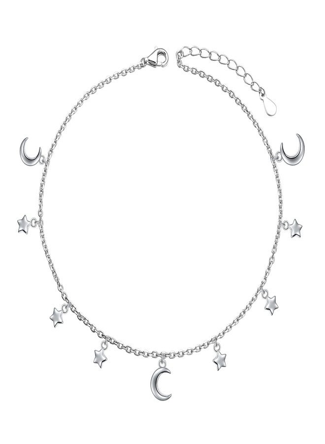 DAOCHONG Ankle Bracelets for Women 925 Sterling Silver Adjustable Moon Star Anklets Charm Foot Bracelet Anklets for Women 9+1 inch - Image 1