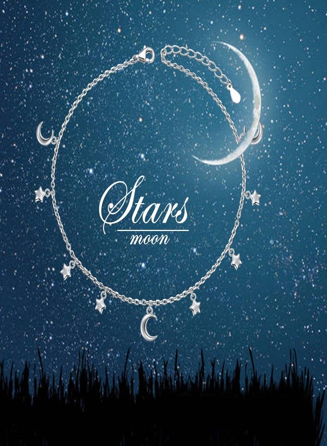DAOCHONG Ankle Bracelets for Women 925 Sterling Silver Adjustable Moon Star Anklets Charm Foot Bracelet Anklets for Women 9+1 inch - Image 5