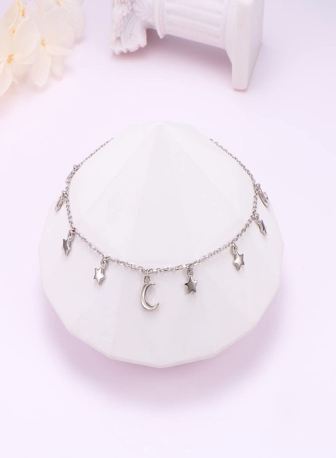 DAOCHONG Ankle Bracelets for Women 925 Sterling Silver Adjustable Moon Star Anklets Charm Foot Bracelet Anklets for Women 9+1 inch - Image 4