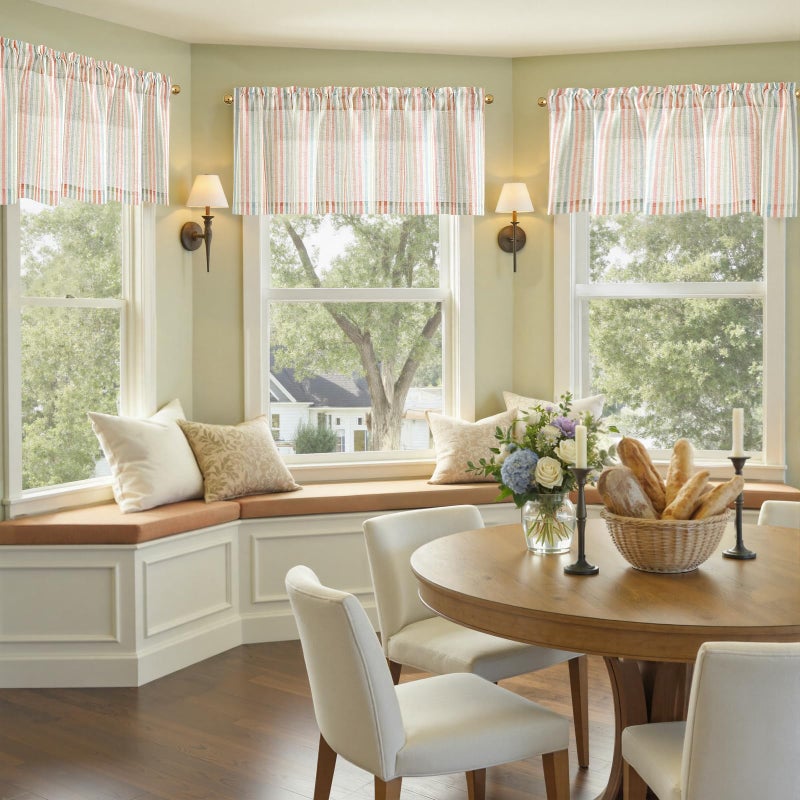 jinchan Valance Curtain Linen Textured Striped Window Curtain for Living Room Light Filtering Ticking Stripe Farmhouse Valance for Kitchen Rod Pocket 1 Panel 16 Inch Candy on Beige 1 Panel - Image 4