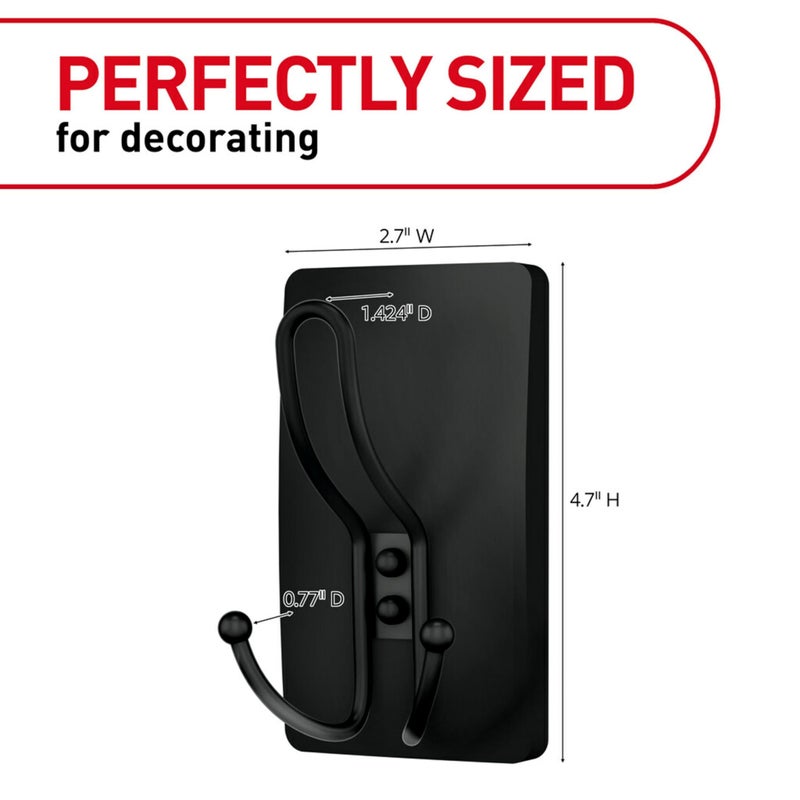 Command X-Large Matte Black Triple Hook, 1 Hook, 3 Strips, Damage-Free Hanging with Adhesive Strips, No Tools Wall Hook for Hanging Decorations in Living Spaces - Image 5