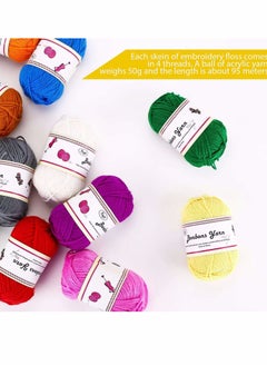 KASTWAVE 12X 50g Acrylic Knitting Yarn Skeins - Double Knitting Assorted Color Yarn Pack with Crochet Hook for Any Crochet and Knitting Mini Project DIY  - Image 4