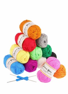 KASTWAVE 12X 50g Acrylic Knitting Yarn Skeins - Double Knitting Assorted Color Yarn Pack with Crochet Hook for Any Crochet and Knitting Mini Project DIY  - Image 1