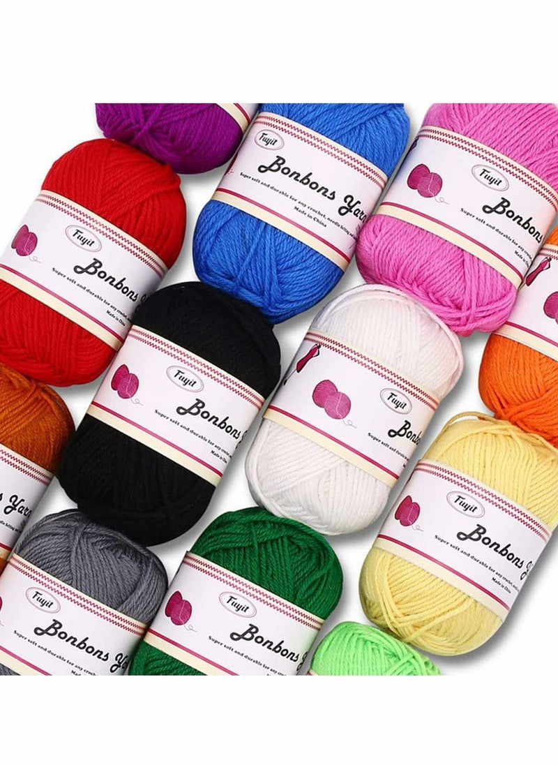 KASTWAVE 12X 50g Acrylic Knitting Yarn Skeins - Double Knitting Assorted Color Yarn Pack with Crochet Hook for Any Crochet and Knitting Mini Project DIY  - Image 2