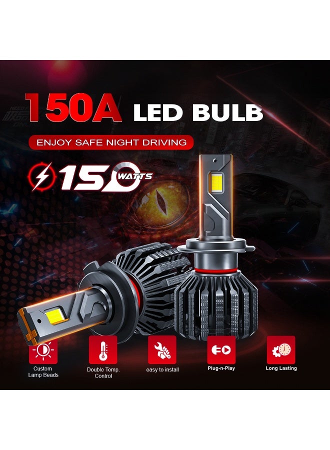 GPNE Upgraded LED Headlight Bulbs H7 H11 H4 6000K 150W 14500LM Super Bright Car Bulb for Night Driving Desert Use Plug and Play Cooling Fan (Pack of 2) - Image 4