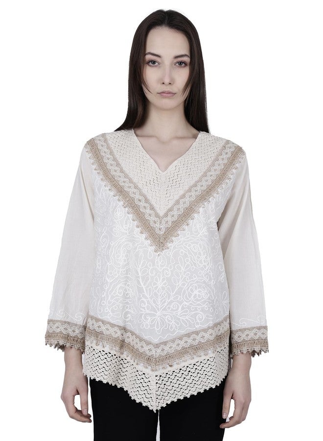 Ukal Hand Embroidered Top/Full Sleeves Cotton Tunic/Summer Short Ethnic Chikan Relaxed Fit Kurti/Boho Short Ethnic Dress for Women - Image 2