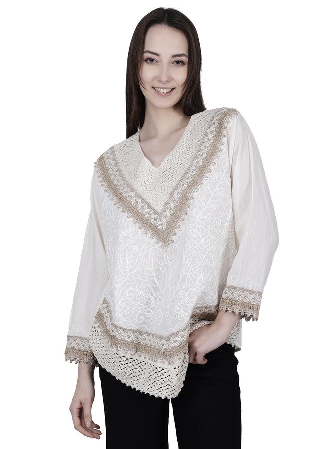 Ukal Hand Embroidered Top/Full Sleeves Cotton Tunic/Summer Short Ethnic Chikan Relaxed Fit Kurti/Boho Short Ethnic Dress for Women - Image 1