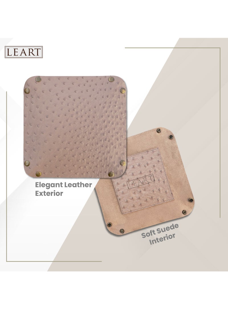 LeArt Leather Valet Tray - Small & Compact Catchall Tray | Desk, Bedside, Home Entrance Entryway Organizer | Leather Tray for Keys, Coins, Stationary, Jewellery (Sand | Ostrich Texture) - Image 5