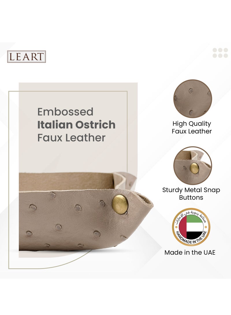 LeArt Leather Valet Tray - Small & Compact Catchall Tray | Desk, Bedside, Home Entrance Entryway Organizer | Leather Tray for Keys, Coins, Stationary, Jewellery (Sand | Ostrich Texture) - Image 2