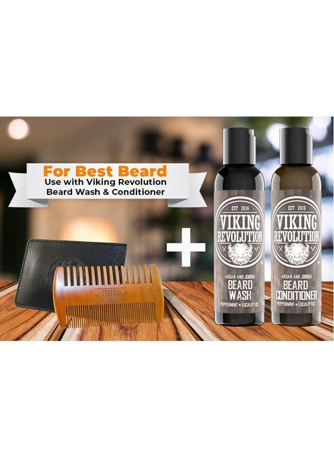 Viking Revolution - Wooden Beard Comb & Case, Dual Action Fine & Coarse Teeth, Perfect for use with Balms and Oils, Top Pocket Comb for Beards & Mustaches by Viking Revolution - Image 1