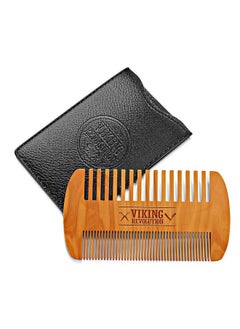 Wooden Beard Comb & Case, Dual Action Fine & Coarse Teeth, Perfect for use with Balms and Oils, Top Pocket Comb for Beards & Mustaches by Viking Revolution