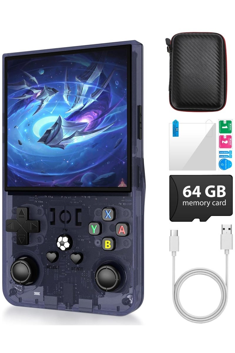 R36 Max Game Console 4 Inch Full IPS Screen Portable Retro Handheld Game Console Built-in 18000+ Games With Open Source Linux System & 64GB Memory Card Video Games Console Support 30+ Simulator Platform 4000mAh Battery Toys And Games For Kids And Adults Transparent Grey