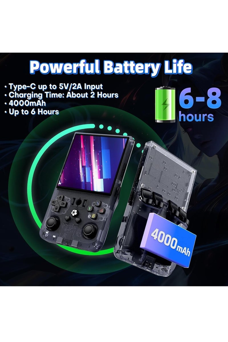 JAJEEK R36 Max Game Console 4 Inch Full IPS Screen Portable Retro Handheld Game Console Built-in 18000+ Games With Open Source Linux System & 64GB Memory Card Video Games Console Support 30+ Simulator Platform 4000mAh Battery Toys And Games For Kids And Adults Transparent Grey - Image 4