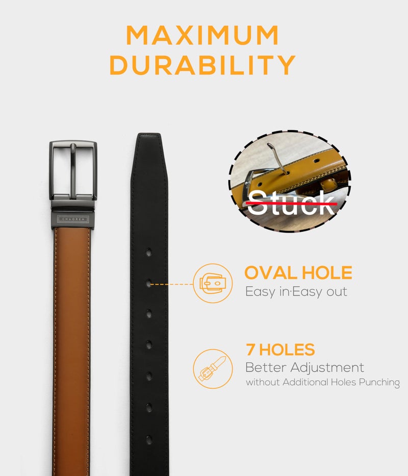 CHAOREN Boys Belt, Most Size Kids 1 1/4" Dress Reversible Belt for Youth - One Leather Belt Two Style - Image 4