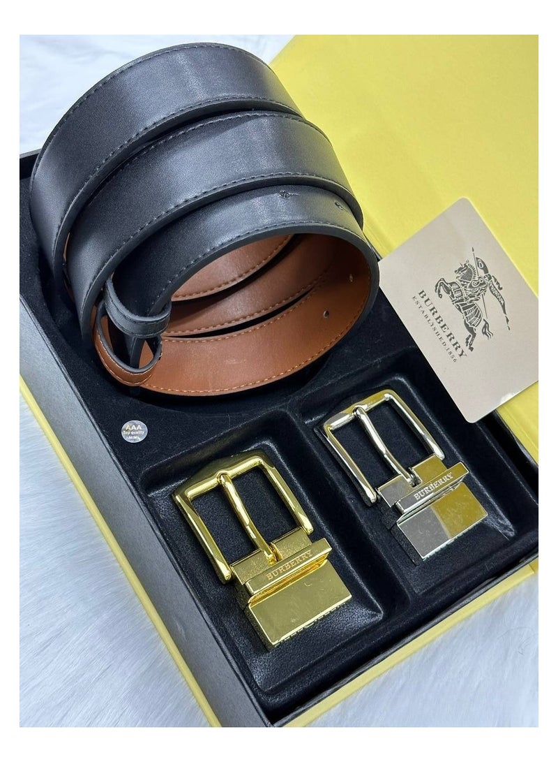 Elegant Leather Belt Set with Interchangeable Buckles – Burberry-Design