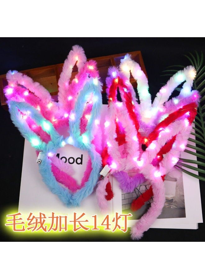Cute Luminous Plush Rabbit Ear Hairband 14 Light Girl Flash Headband Push Sweep Code Small Gift Party Activity - Image 1