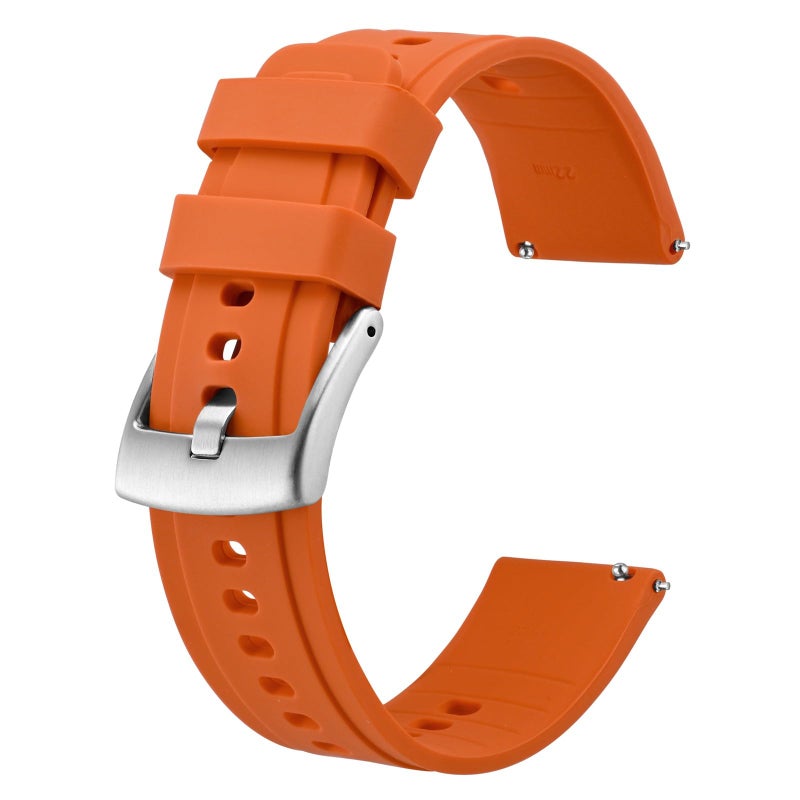 BISONSTRAP 22mm Silicone Watch Bands, Flexible Rubber Watch Straps for Men and Women, Orange with Silver Buckle - Image 1