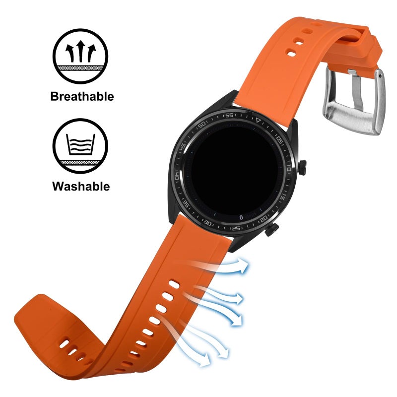 BISONSTRAP 22mm Silicone Watch Bands, Flexible Rubber Watch Straps for Men and Women, Orange with Silver Buckle - Image 3