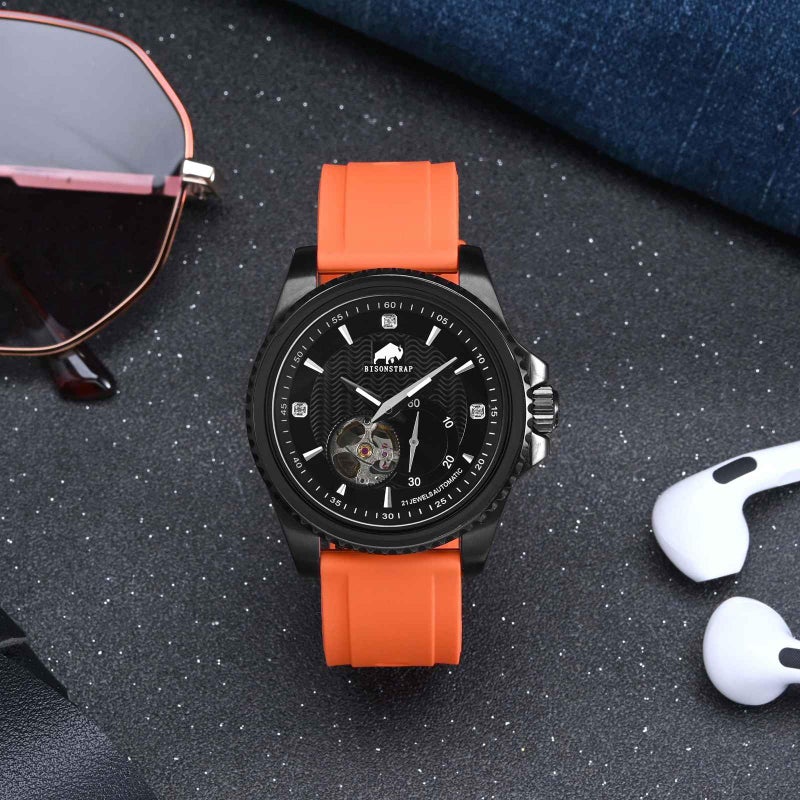 BISONSTRAP 22mm Silicone Watch Bands, Flexible Rubber Watch Straps for Men and Women, Orange with Silver Buckle - Image 2