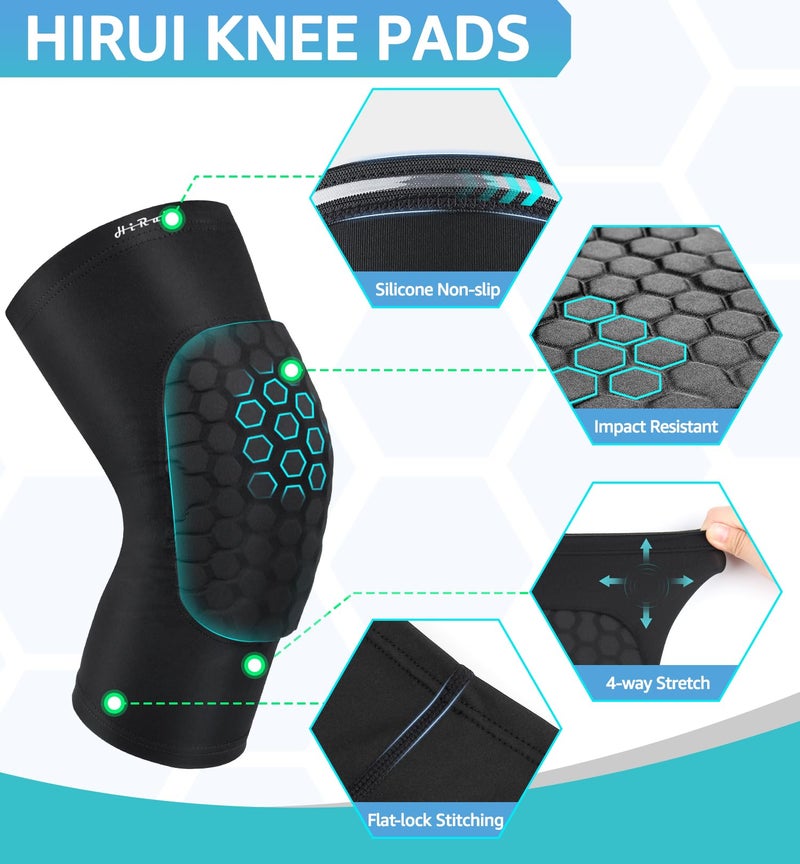 HiRui Knee Pads for Kids Youth Adult, Basketball Baseball Knee Brace Knee Support, Collision Avoidance Kneepad Compression Knee Sleeve for Volleyball Football Cycling Running-1Pair (Black, S) - Image 3