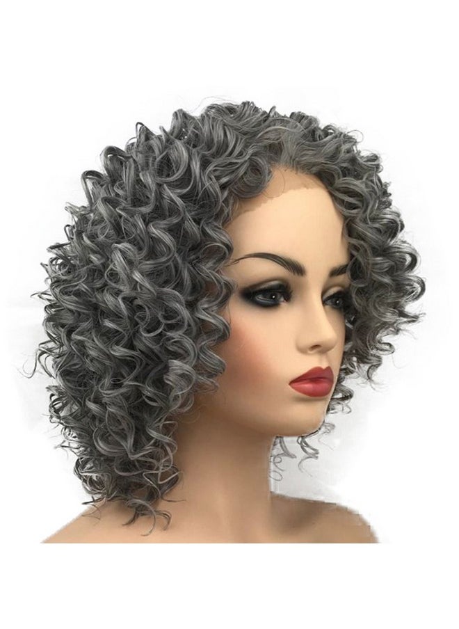 Wiginway Wiginway Lace Front Wigs Short Grey-white Curly Wig Color Naturally Synthetic Heat Resistant  - Image 2