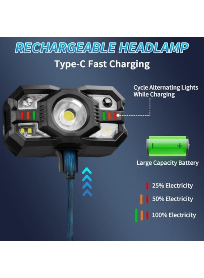Headlamp Rechargeable, LED Headlamp with Red Light, 2Pack Headlamps for Adults, Head Lamps LED Rechargeable, Headlight Motion Sensor (Black 1) - Image 4
