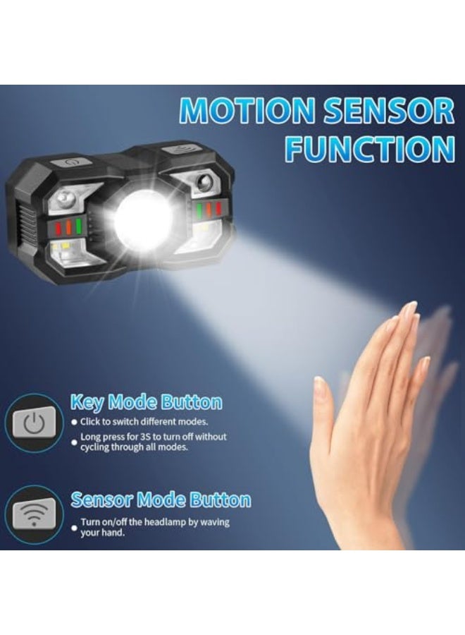 Headlamp Rechargeable, LED Headlamp with Red Light, 2Pack Headlamps for Adults, Head Lamps LED Rechargeable, Headlight Motion Sensor (Black 1) - Image 3