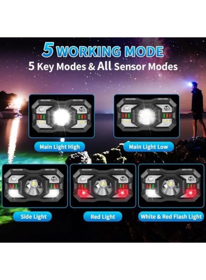 Headlamp Rechargeable, LED Headlamp with Red Light, 2Pack Headlamps for Adults, Head Lamps LED Rechargeable, Headlight Motion Sensor (Black 1) - Image 2