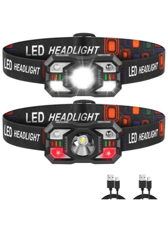 Headlamp Rechargeable, LED Headlamp with Red Light, 2Pack Headlamps for Adults, Head Lamps LED Rechargeable, Headlight Motion Sensor (Black 1) - Image 1