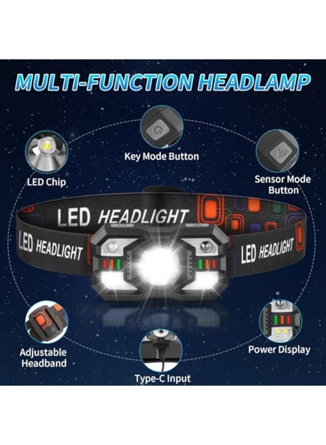 Headlamp Rechargeable, LED Headlamp with Red Light, 2Pack Headlamps for Adults, Head Lamps LED Rechargeable, Headlight Motion Sensor (Black 1) - Image 5