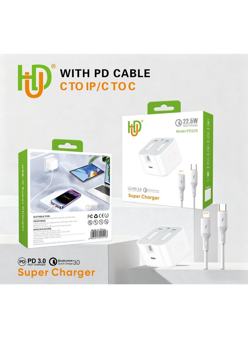 HUD iPhone 22.5W Fast Charger | USB C Wall Fast Charger with USB C to Lightning Cable 1M Compatible with iPhone 14/14 Pro/14 Pro Max/13/12/SE2020/11/XR/XS Max/X/iPad - Image 1