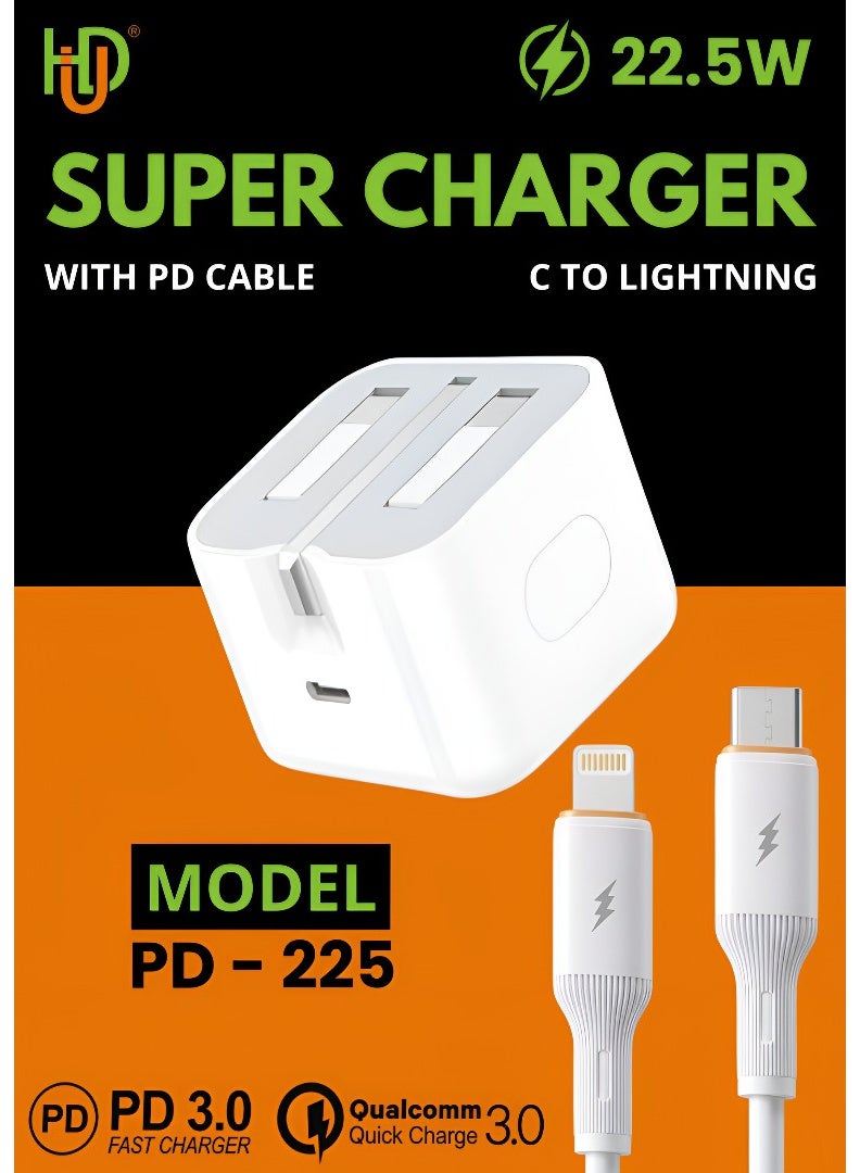 HUD iPhone 22.5W Fast Charger | USB C Wall Fast Charger with USB C to Lightning Cable 1M Compatible with iPhone 14/14 Pro/14 Pro Max/13/12/SE2020/11/XR/XS Max/X/iPad - Image 1