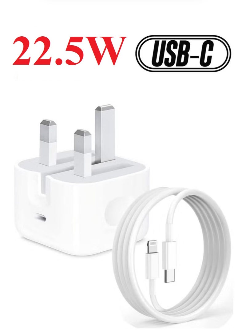 HUD iPhone 22.5W Fast Charger | USB C Wall Fast Charger with USB C to Lightning Cable 1M Compatible with iPhone 14/14 Pro/14 Pro Max/13/12/SE2020/11/XR/XS Max/X/iPad - Image 1