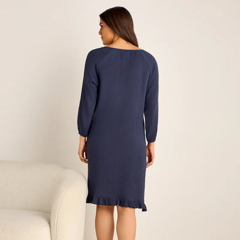 Splash FAV Textured Maternity Night Dress with Long Sleeves