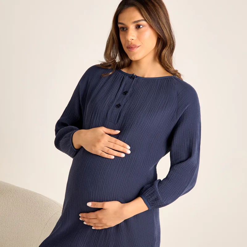 Splash FAV Textured Maternity Night Dress with Long Sleeves