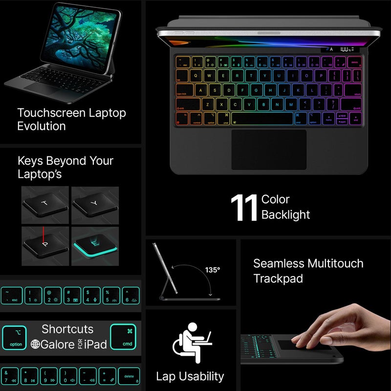 typecase Edge Keyboard Case for iPad 10th Generation 10.9" (2022) – Magnetic Keyboard Case with Multi-Touch Trackpad, 11 Colors Backlight, Slim & Lightweight - Space Black - Image 4