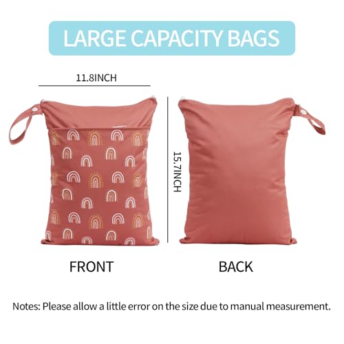 CoolaPeach 2pcs Wet Bags Waterproof Reusable Wet Dry Bag with Two Zippered Pockets Travel Beach Pool Daycare Yoga Gym Bag for Baby Cloth DiaperSwimsuitsWet Clothes Circles Arch Bridges - Image 3