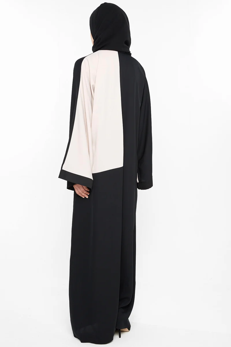NUKHBAA  A casual cross-cut abaya in black and cream-Aj390A for Women | Best Price UAE