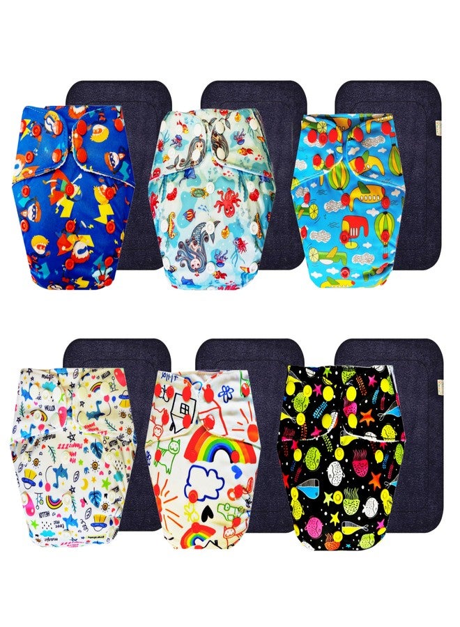 Dumbledo Premium Cloth Diaper with Black Insert (Pack of 6) | Snug Fit | Leakproof | Quick Dry | All-Day Wear | 3 Months - 3 Years | Unisex Baby - Image 1