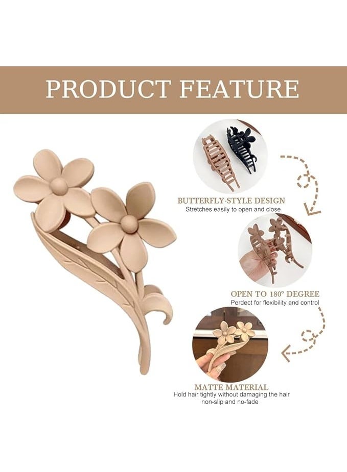 مشابك شعر مزينة بزهرة أنيقة – تثبيت مثالي للشعر الكثيف والطويل بدون انزلاق، تصميم أنثوي جذاب يصلح للاستخدام اليومي والمناسبات الخاصة متعدد الالوان ( قطعتين ) - Image 4
