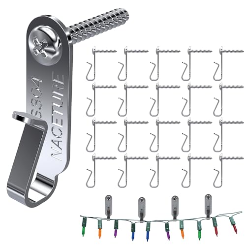 NACETURE String Light Hanger Hooks Stainless Steel Light Clips Outdoor Small Screw Hook for Christmas Party Led Light Wire Led Fairy Light Hook 20 Pack - Image 1