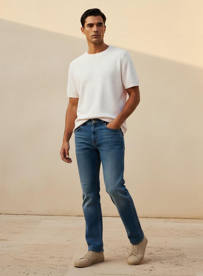 Iconic Men Regular Fit Crew Neck Short Sleeves Popcorn Textured T-shirt - Image 3