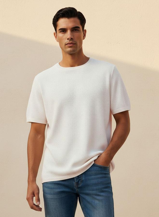 Iconic Men Regular Fit Crew Neck Short Sleeves Popcorn Textured T-shirt - Image 1