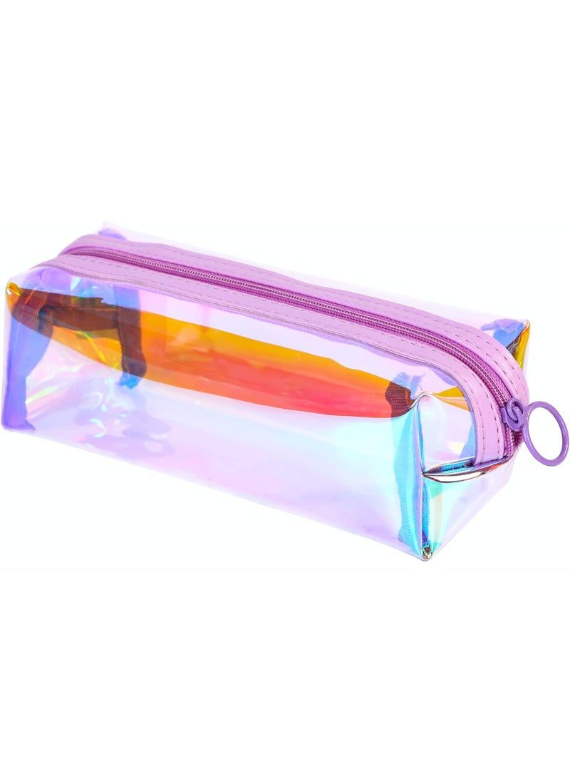 EzPacking Holographic Clear Makeup Pouch/Cute Iridescent Cosmetic Organizer/Sparkly Glittery Women’s Toiletries Holder/Transparent Ladies Zipper Bag for Purse or Tote (Lilac) 
