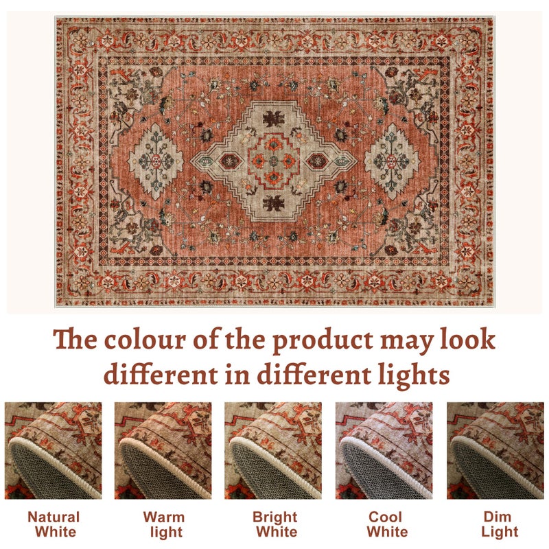 Tangsoo Boho 6x9 Area Rug Washable for Living Room, Vintage Rug Indoor Non Slip Large Area Rugs, Print Distressed Terracotta Carpet, Soft Low Pile Rug Foldable Floor Rugs for Bedroom Dining Room Dorm - Image 5
