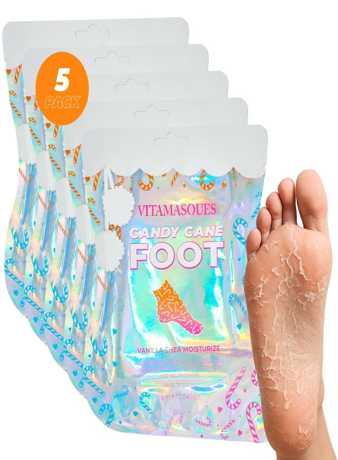Vitamasques Candy Cane Moisturizing Foot Mask 5 Pairs - Korean Foot Mask with Shea Butter, Nourishing Feet Masks & Foot Moisturizing Socks for Hydration, Soft Skin & Relaxing Self-Care - Image 1